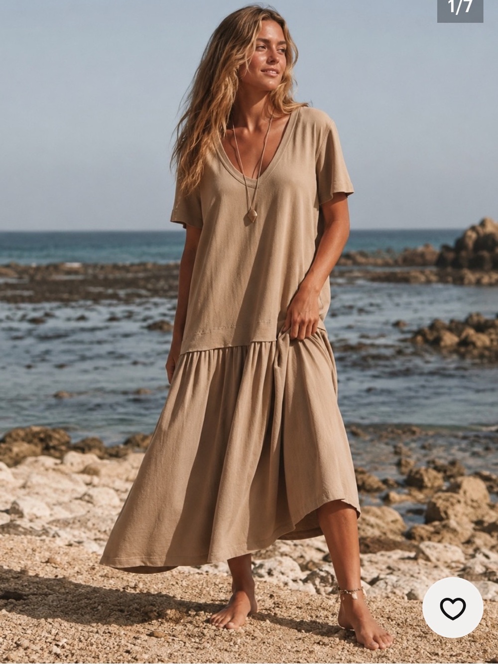 Free People "free-est" Herron Drop-Waist T-Shirt Maxi Tan Dress SZ L